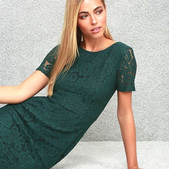 Lulu's Dresses & Skirts - Lulus Polished to Perfection Dark Green Lace Midi Dress NWT Size XSmall